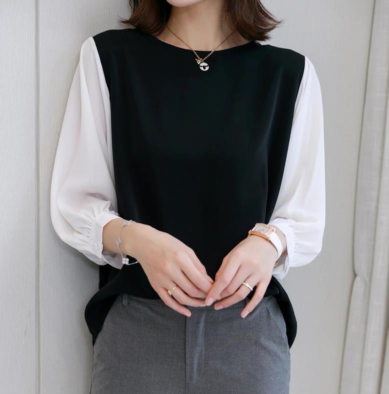 Tシャツ 優雅なふんわり袖デザイン切替Tシャツ（ブルベ冬向け）