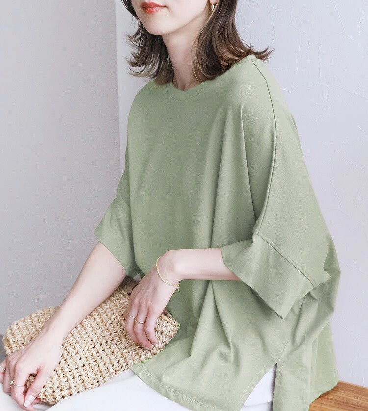 Tシャツ　ゆったりシルエット五分袖カットソー（ブルベ夏向け・ブルベ冬向け）