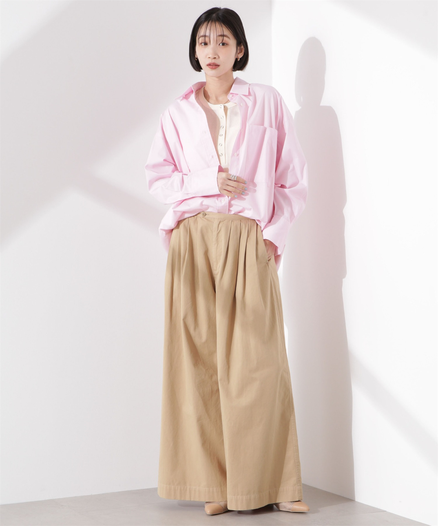 Tシャツ　涼やかワッフル編みヘンリーネックＴシャツ（ブルベ夏向け・ブルベ冬向け）