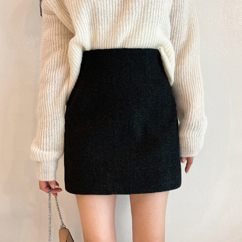 ブルベ夏/ブルベ冬服　上品質感ウール調台形ミニスカート