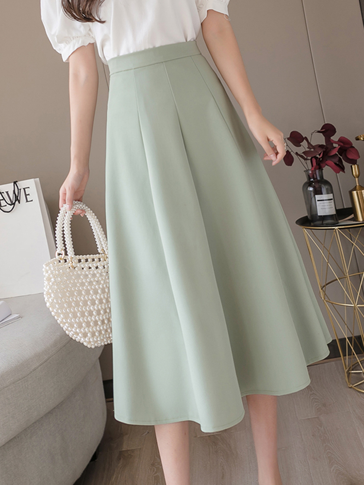 ブルベ夏/ブルベ冬服　上品な大人のふんわり広がる膝丈フレアスカート