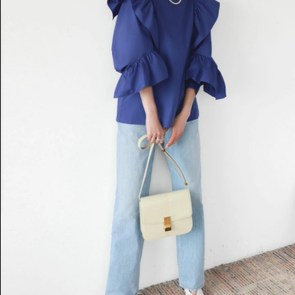 ブルベ服　ボリューム袖シャツ上品な気質ブラウス（ブルベ夏向け・ブルベ冬向け）