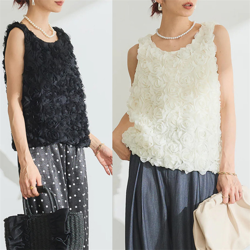 イエベ服　立体バラ装飾 ノースリーブブラウス（イエベ春向け・イエベ秋向け）