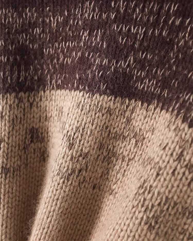 ブルベ夏/ブルベ冬服　上品なボーダー柄丸首長袖ニットプルオーバー