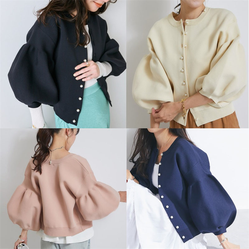 ブルベ服　ふんわり袖ニットカーディガン（ブルベ夏向け・ブルベ冬向け）