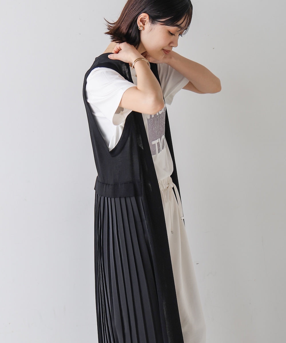 羽織もの　プリーツ切替ロングベスト（ブルベ夏向け・ブルベ冬向け）
