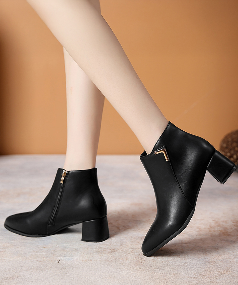 ブルベ夏/ブルベ冬靴　太ヒールショートブーツ韓国風シューズサンダル