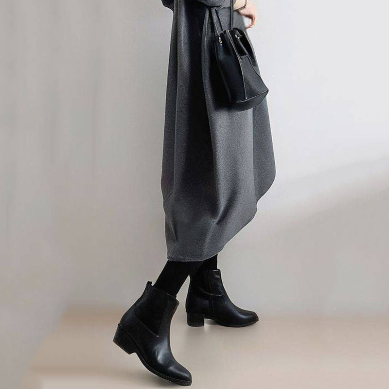 ブルベ冬服　配色切替裾変形長袖ニットワンピース