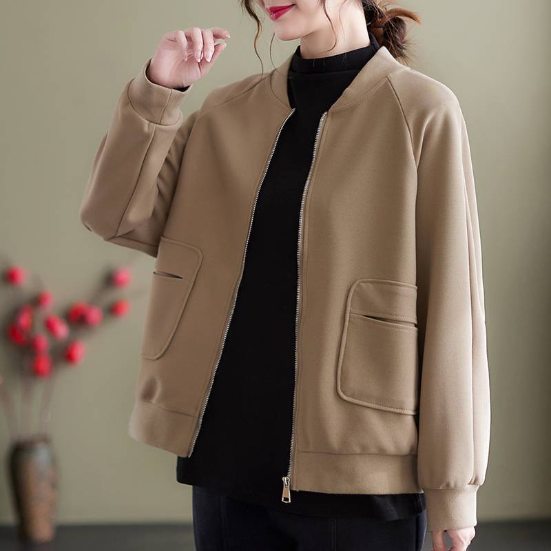 ブルベ夏/ブルベ冬服　丸襟フロントポケット付きジップアップブルゾン