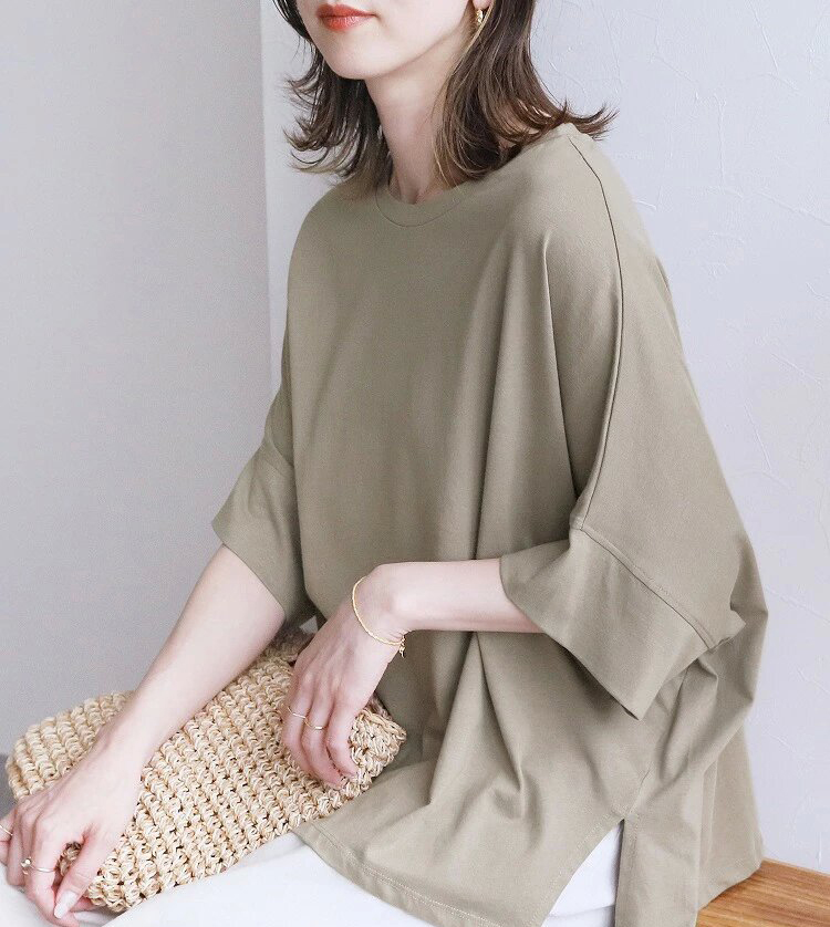 Tシャツ　ゆったりシルエット五分袖カットソー（ブルベ夏向け・ブルベ冬向け）