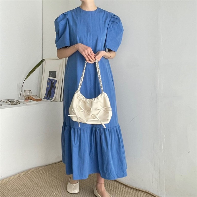 ブルベ服　パフスリーブティアードワンピース（ブルベ夏向け・ブルベ冬向け）