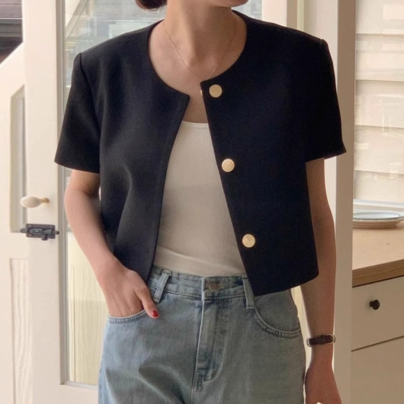 ブルベ服　半袖ショート丈ジャケット上品カジュアルアウター（ブルベ夏向け・ブルベ冬向け）