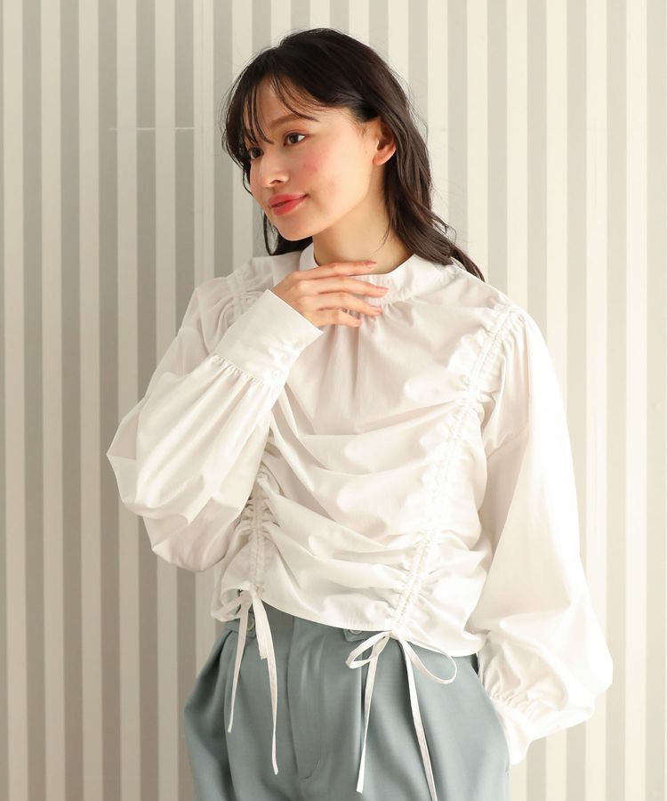 ブラウス　優美シャーリングハイネックブラウス（ブルベ夏向け・ブルベ冬向け）