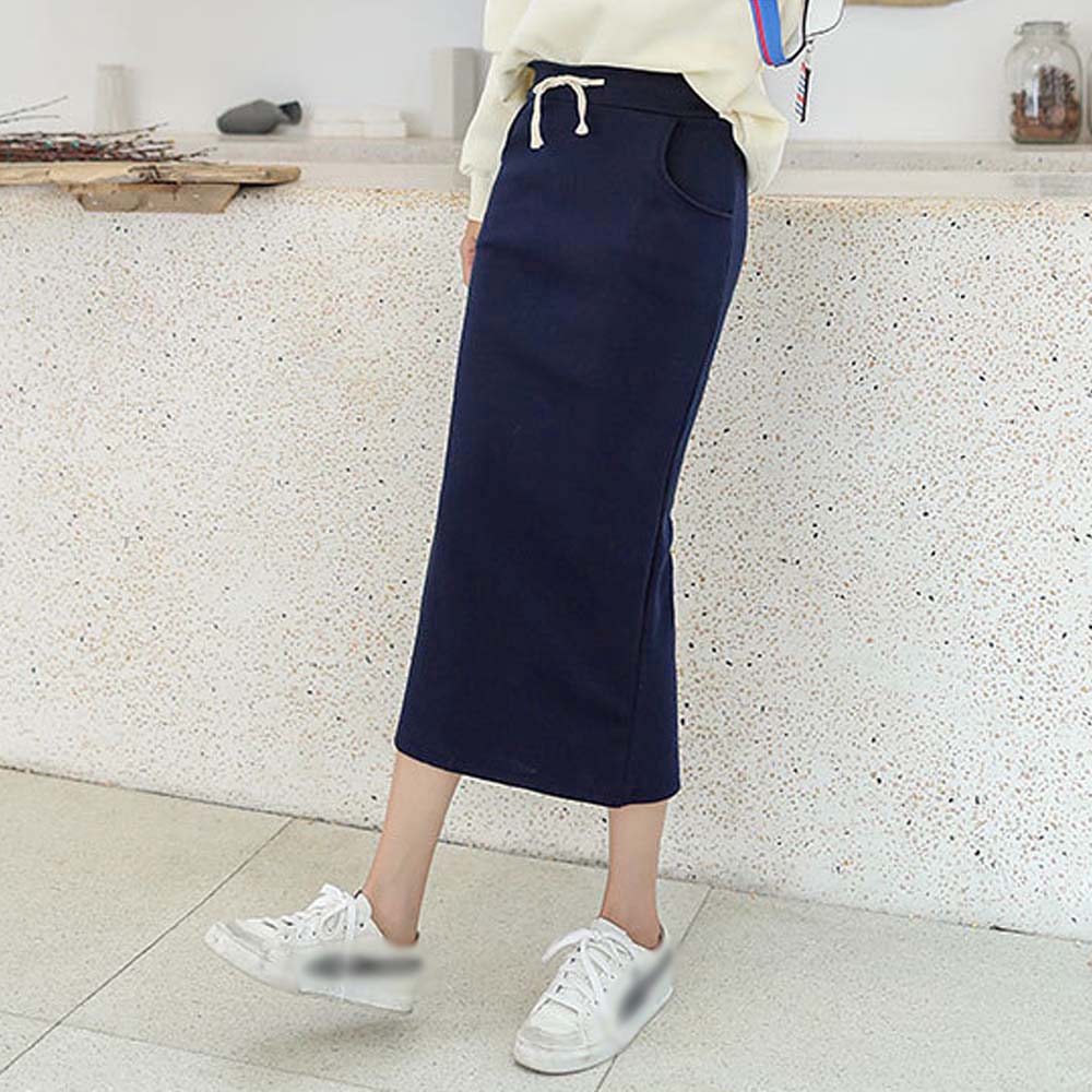 ブルベ服　リブニットロングタイトスカート ミモレ丈スリット（ブルベ夏向け・ブルベ冬向け）