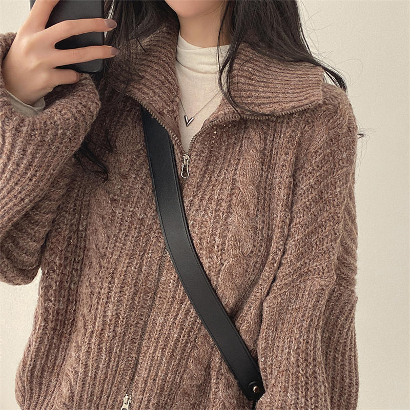 ブルベ服　ケーブル編みジップアップサマーニット（ブルベ夏向け・ブルベ冬向け）