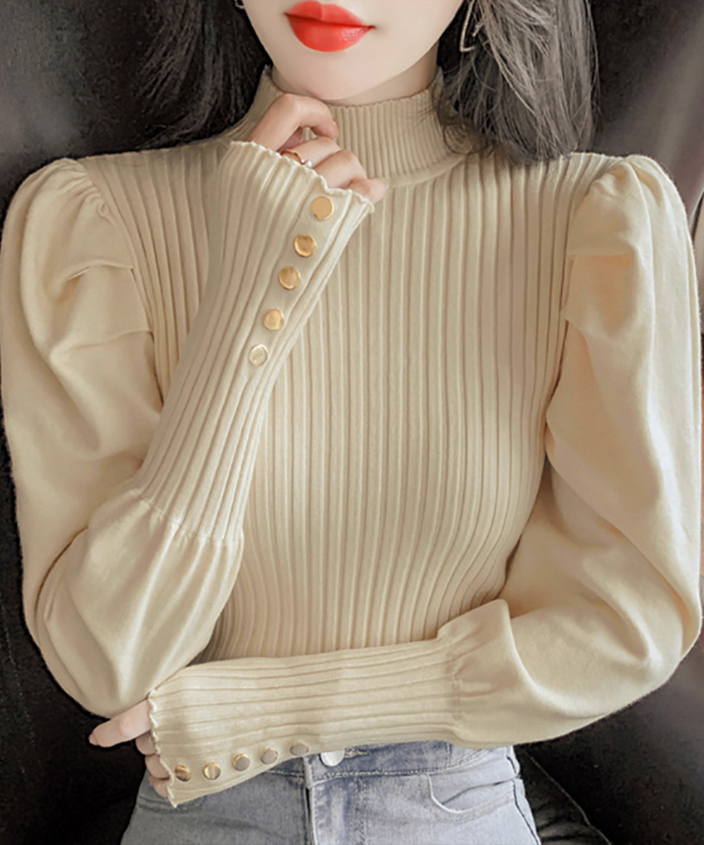 ブルベ服　金ボタン付きハイネックニットトップス（ブルベ夏向け・ブルベ冬向け）
