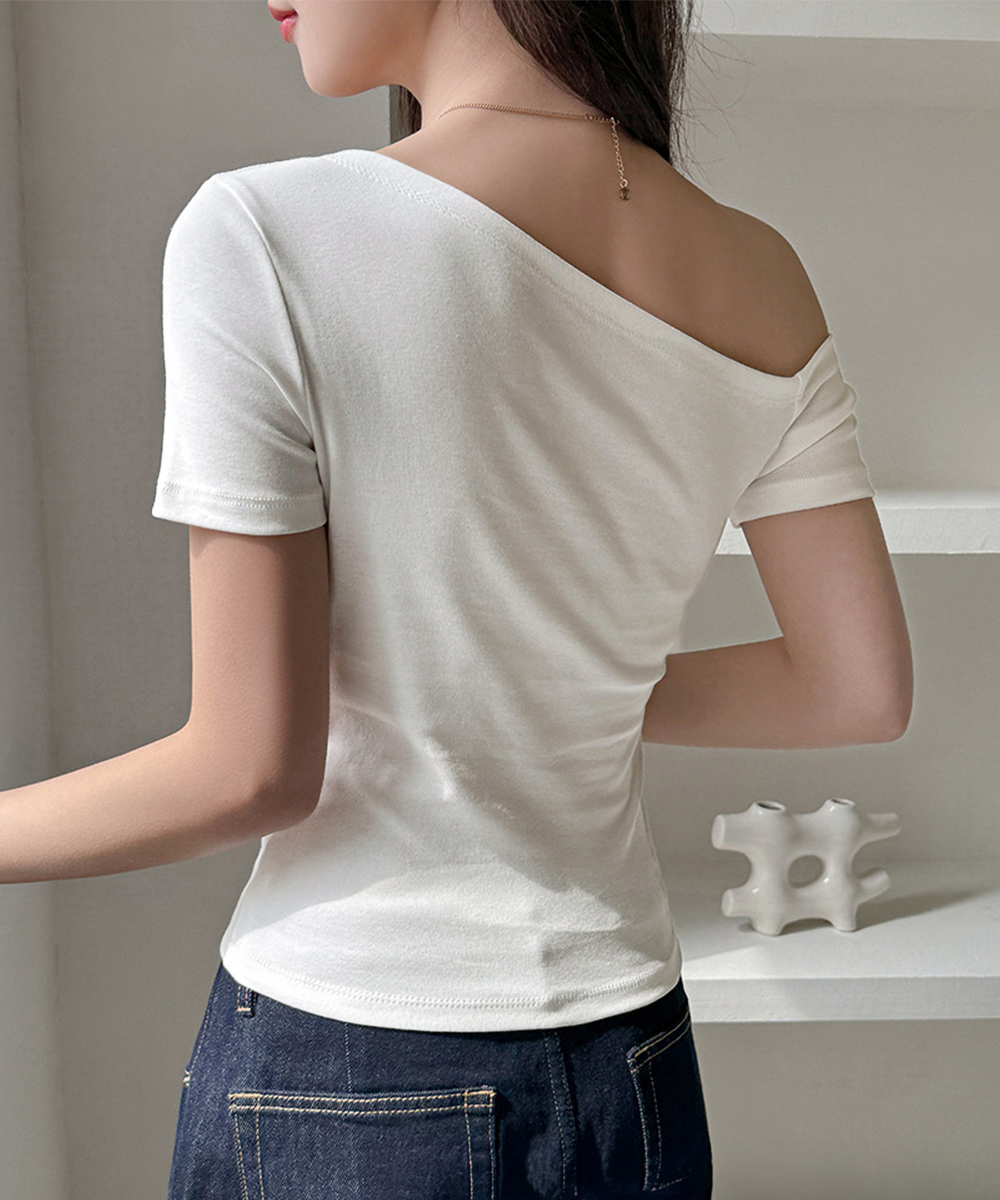 ブルベ服　洗練ワンショルダーTシャツ 大人の肌見せ夏トップス（ブルベ夏向け・ブルベ冬向け）