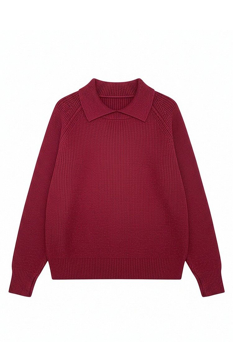 ブルベ夏/ブルベ冬服　襟付きリブ編みゆったりニットプルオーバー