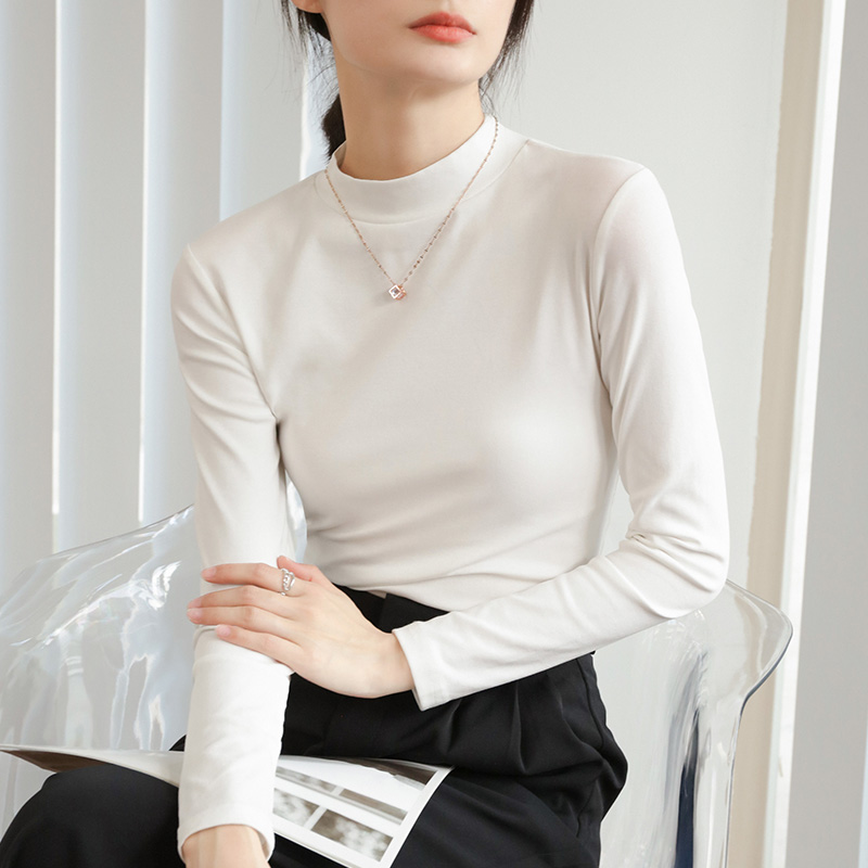 ブルベ夏/ブルベ冬服　上品モックネック長袖基本トップス