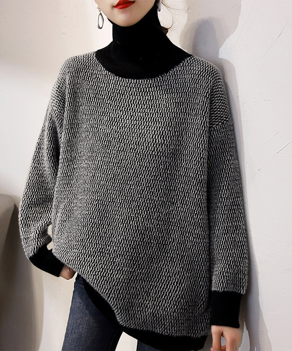 ブルベ服　レディース タートルネック ニット カーディガン 重ね着風（ブルベ夏向け・ブルベ冬向け）
