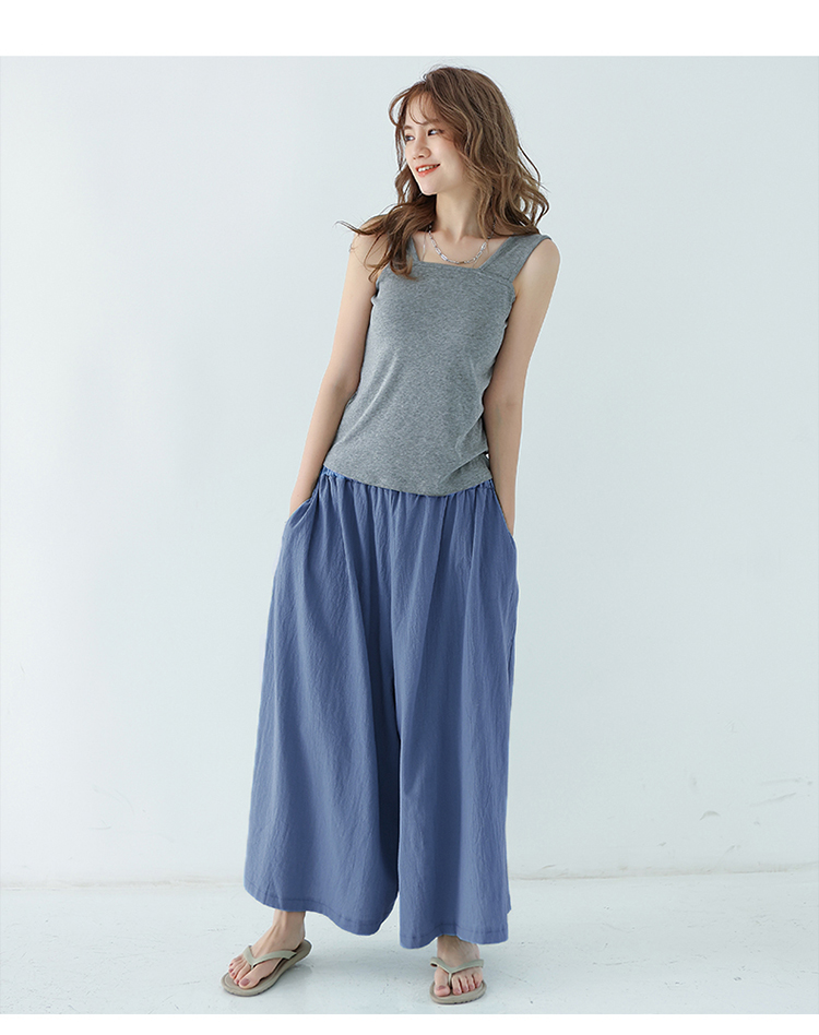 パンツ　ゆったり優雅な麻混フレアパンツ（ブルベ夏向け・ブルベ冬向け）