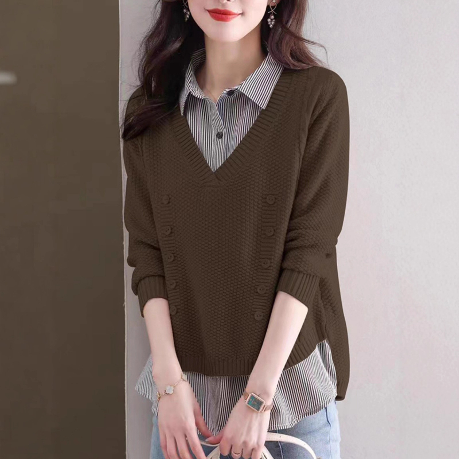 ブルベ夏/ブルベ冬服　襟付きシャツ重ね着風ニット