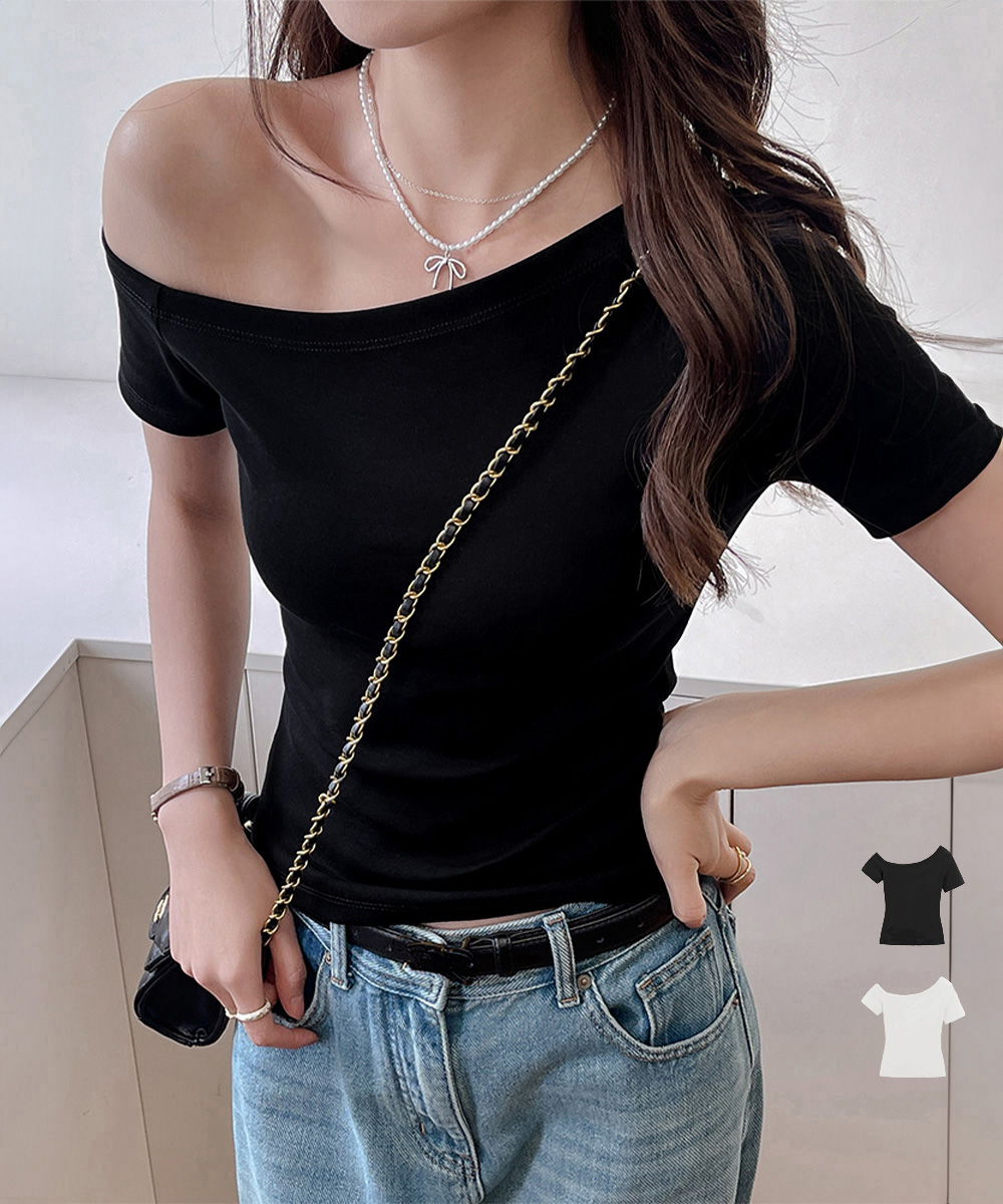 ブルベ服　洗練ワンショルダーTシャツ 大人の肌見せ夏トップス（ブルベ夏向け・ブルベ冬向け）