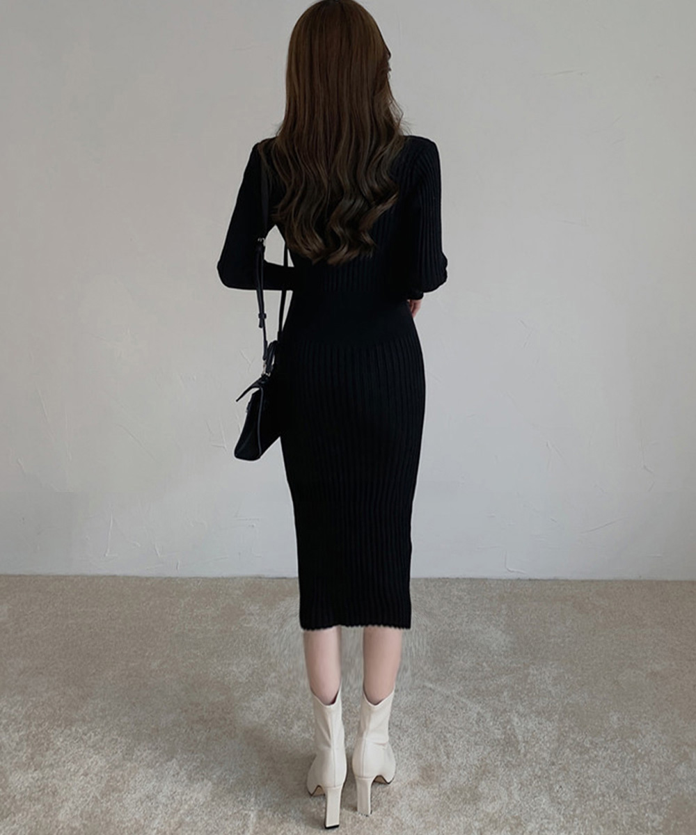 ブルベ服　上品リブニット ミモレ丈ワンピース（ブルベ夏向け・ブルベ冬向け）