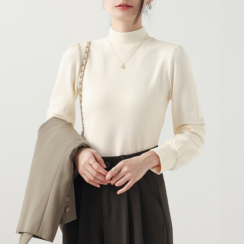 ブルベ夏/ブルベ冬服　発熱保温機能付きモックネック長袖ニットトップス