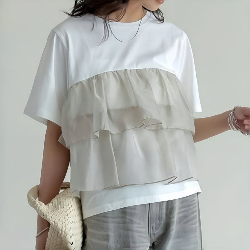 ブルベ服　フリル重ね着風カジュアルティーシャツ（ブルベ夏向け・ブルベ冬向け）