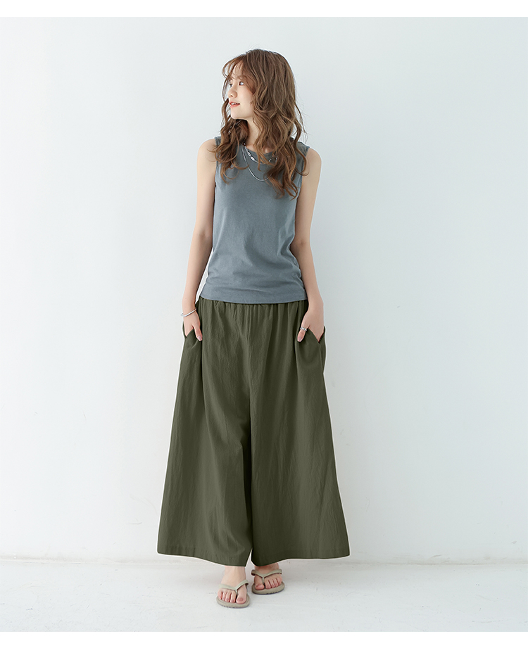 パンツ　ゆったり優雅な麻混フレアパンツ（ブルベ夏向け・ブルベ冬向け）