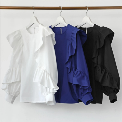 ブルベ服　ボリューム袖シャツ上品な気質ブラウス（ブルベ夏向け・ブルベ冬向け）