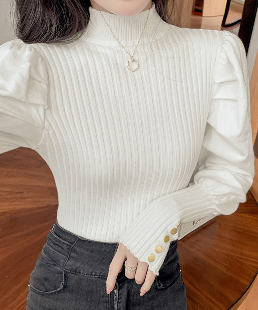 ブルベ服　金ボタン付きハイネックニットトップス（ブルベ夏向け・ブルベ冬向け）