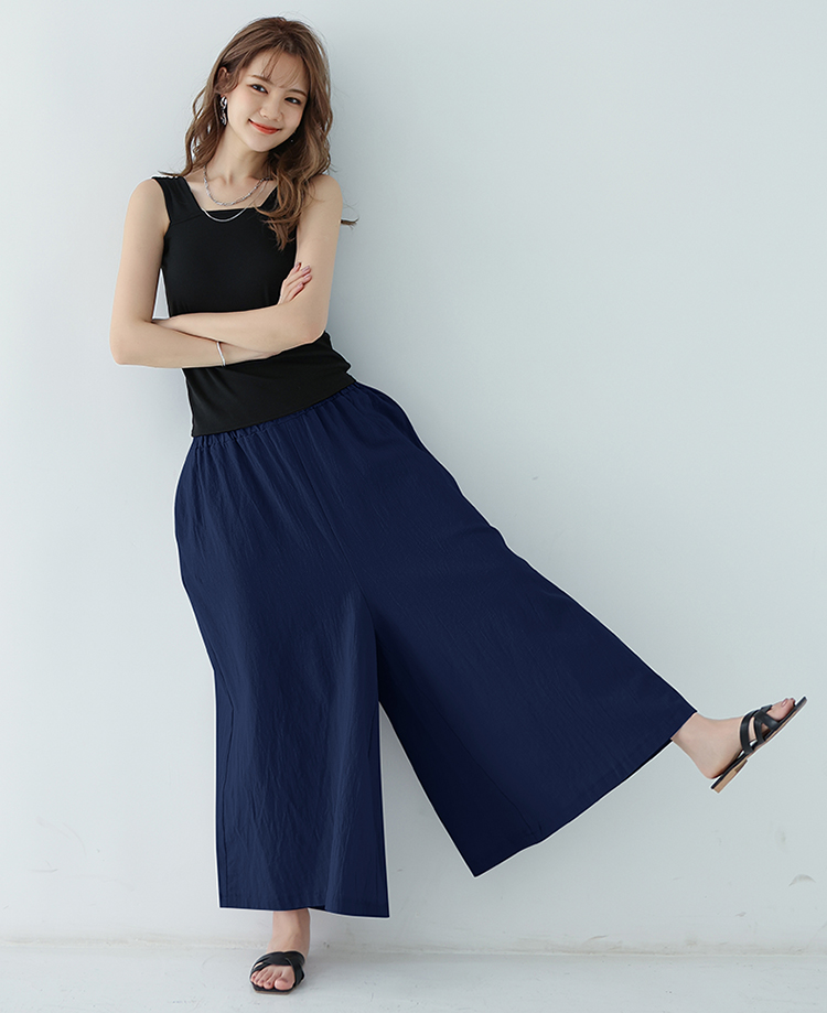 パンツ　ゆったり優雅な麻混フレアパンツ（ブルベ夏向け・ブルベ冬向け）