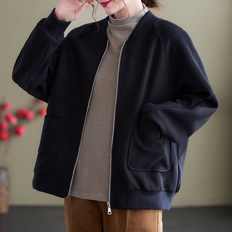 ブルベ夏/ブルベ冬服　丸襟フロントポケット付きジップアップブルゾン