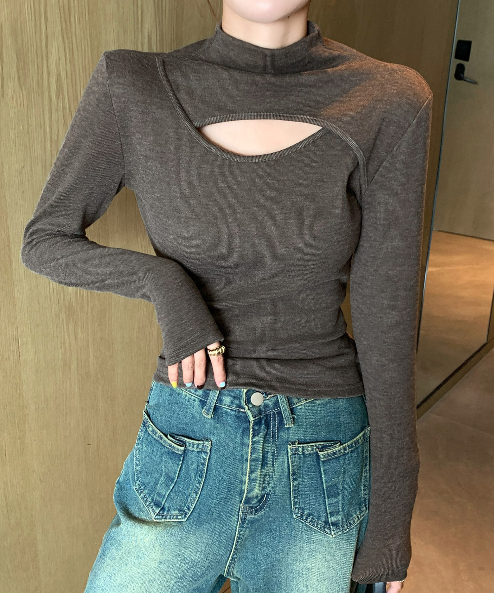 ブルベ服　肌見せ穴あきハイネック長袖Tシャツ（ブルベ夏向け・ブルベ冬向け）