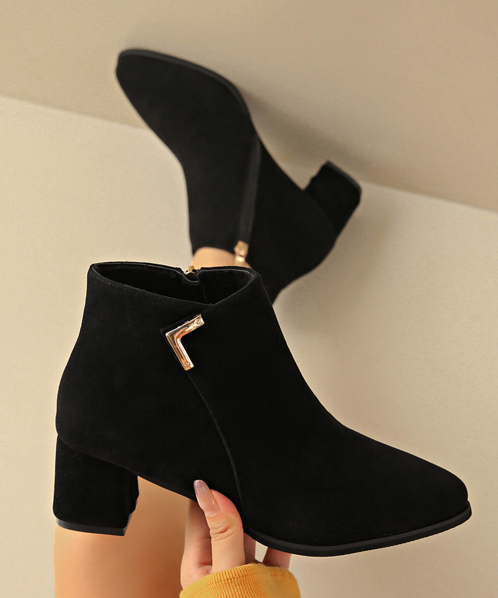 ブルベ夏/ブルベ冬靴　太ヒールショートブーツ韓国風シューズサンダル