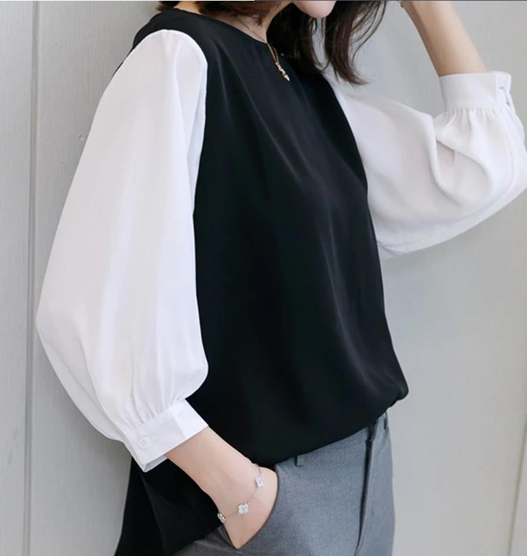 Tシャツ 優雅なふんわり袖デザイン切替Tシャツ（ブルベ冬向け）