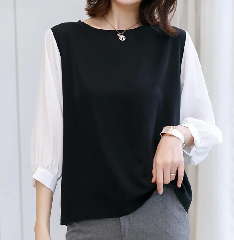Tシャツ 優雅なふんわり袖デザイン切替Tシャツ（ブルベ冬向け）