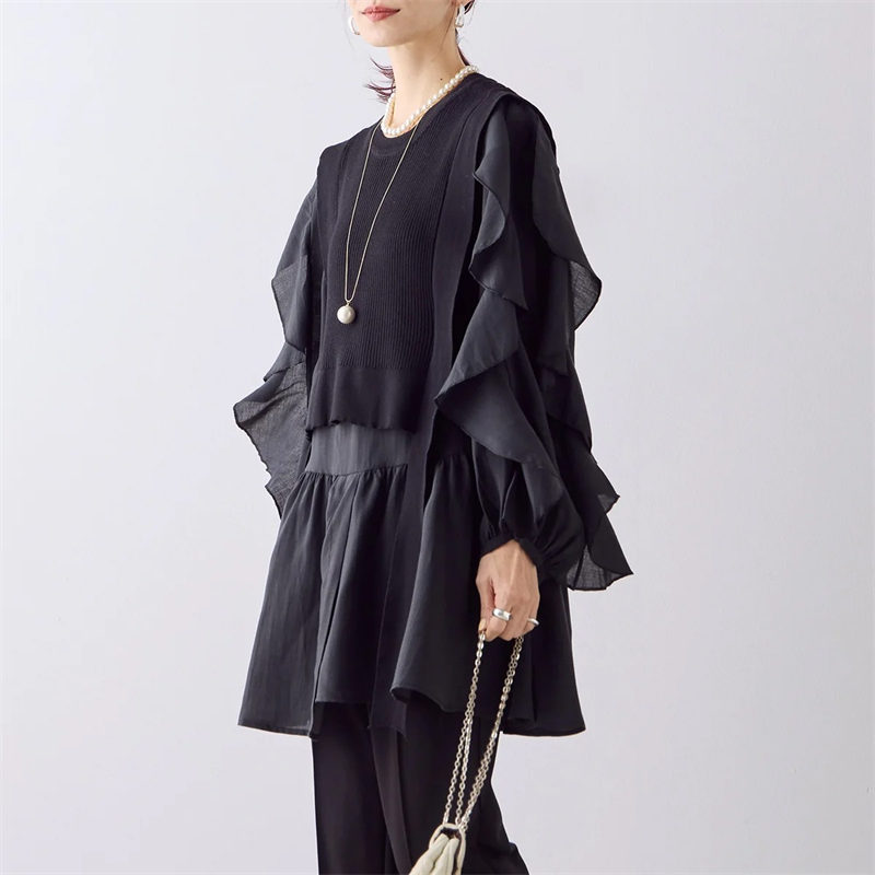 ブルベ服　ニットベスト×フリル袖シャツ２点セット（ブルベ夏向け・ブルベ冬向け）