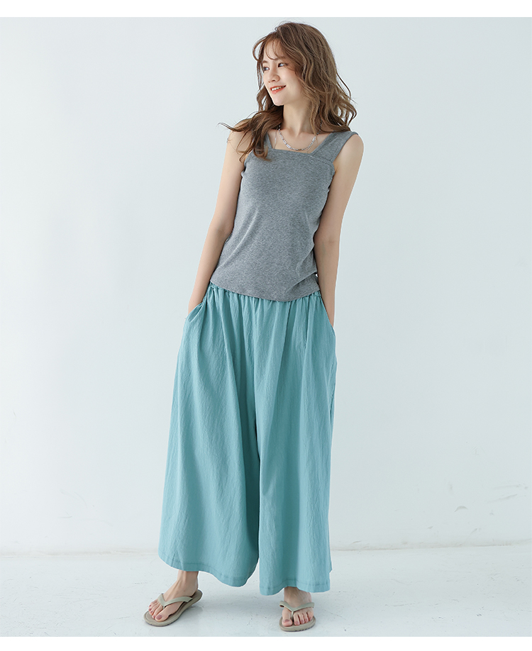 パンツ　ゆったり優雅な麻混フレアパンツ（ブルベ夏向け・ブルベ冬向け）