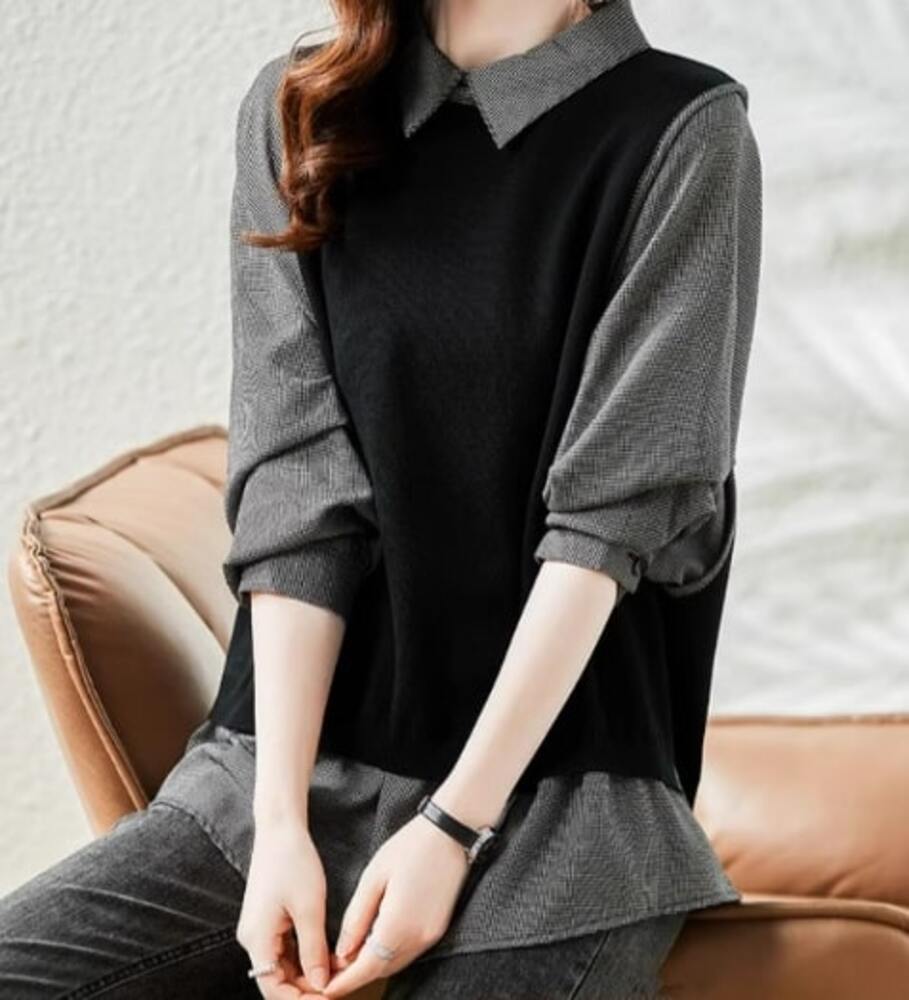 ブルベ冬服 重ね着風 フェイクレイヤード 長袖ブラウス きれいめ