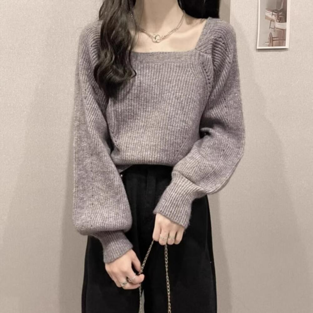 ブルベ冬服 スクエアネック ニットトップス