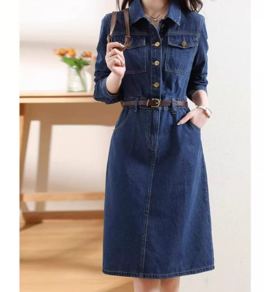 ブルベ冬服 こなれ感 きれいめデニムワンピース Aライン