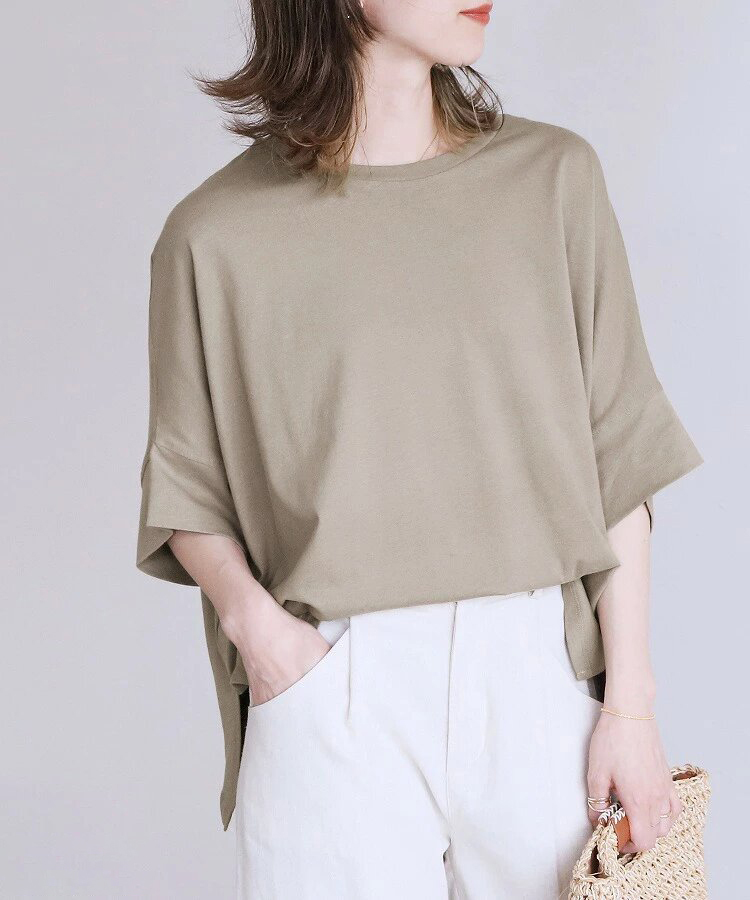 Tシャツ　ゆったりシルエット五分袖カットソー（ブルベ夏向け・ブルベ冬向け）