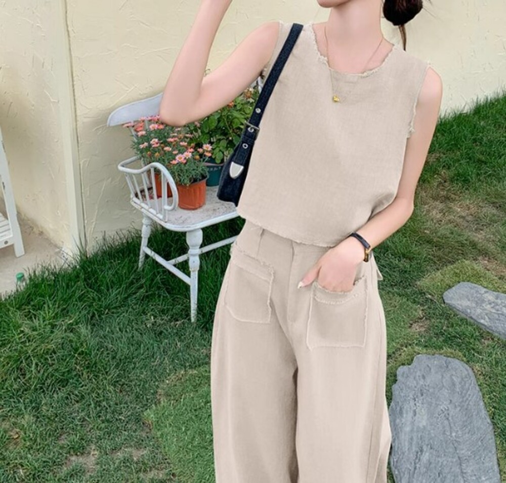 ブルベ夏服 ノースリーブデニム セットアップ パンツセットアップ