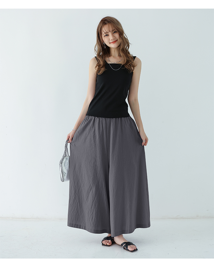 パンツ　ゆったり優雅な麻混フレアパンツ（ブルベ夏向け・ブルベ冬向け）