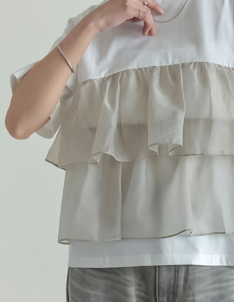 ブルベ服　フリル重ね着風カジュアルティーシャツ（ブルベ夏向け・ブルベ冬向け）