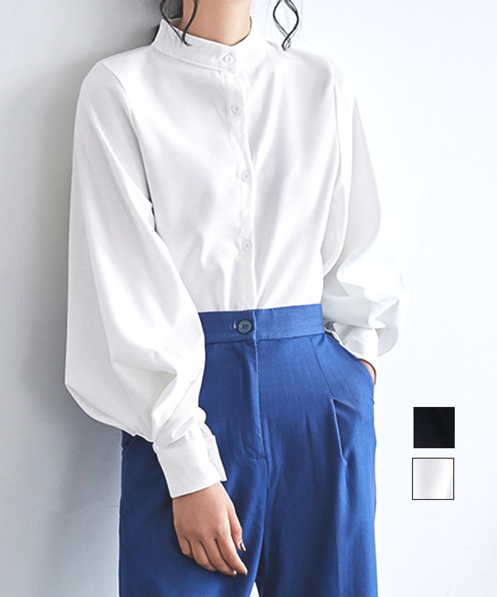 イエベ服　上品スタンドカラー ボリューム袖ブラウス（イエベ春向け・イエベ秋向け）