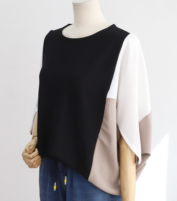 Tシャツ　優雅なバイカラーゆったりトップス（ブルベ夏向け・ブルベ冬向け）